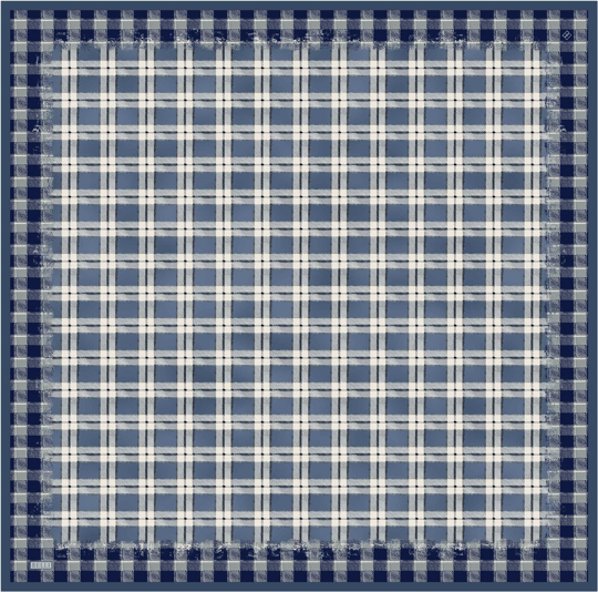 Mavi Geometrik Desen %100 Twill İpek Eşarp 4421-50