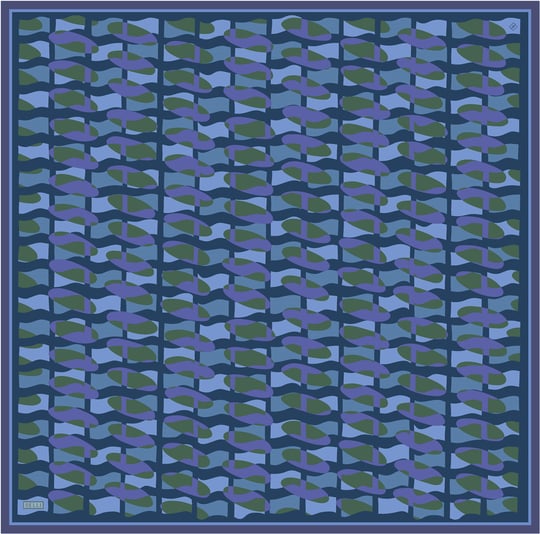 Mavi Geometrik Desen %100 Twill İpek Eşarp 4420-51