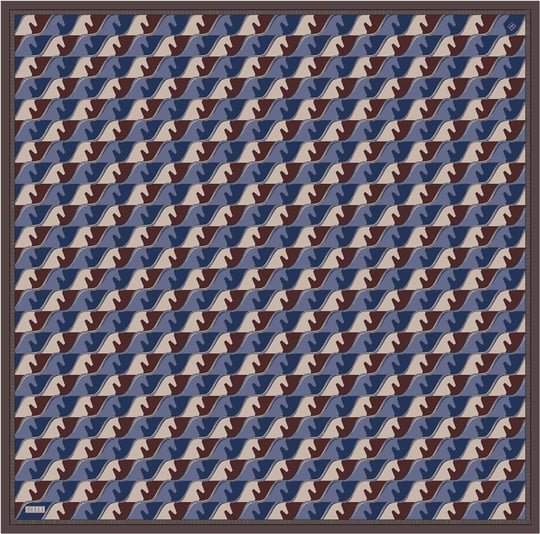 Mavi Geometrik Desen %100 Twill İpek Eşarp 4406-34