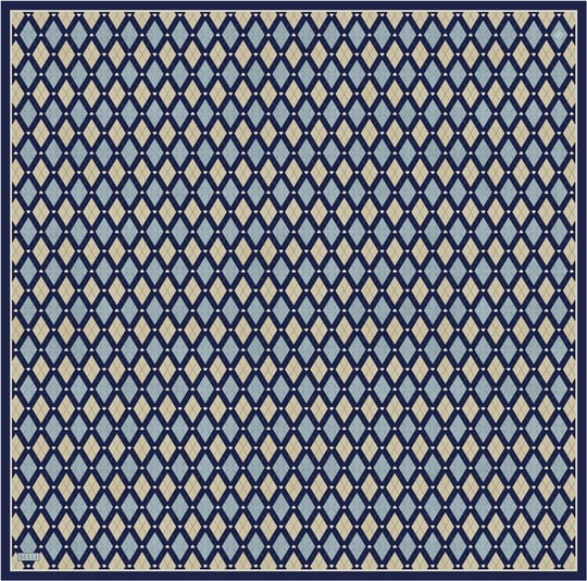 Mavi Geometrik Desen %100 Twill İpek Eşarp 4408-81