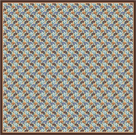 Mavi Geometrik Desen %100 Twill İpek Eşarp 4402-31