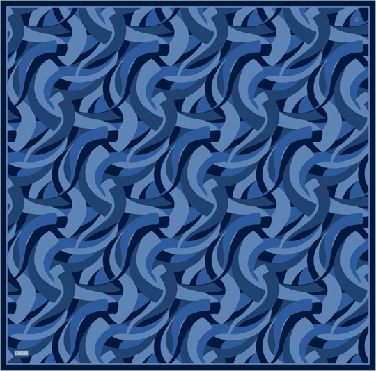 Mavi Geometrik Desen %100 Twill İpek Eşarp 4327-84