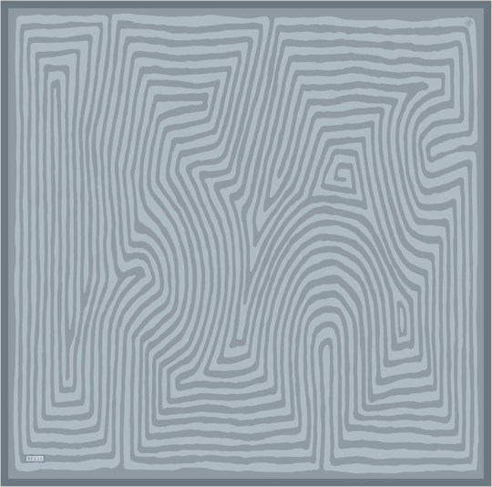 Mavi Gri Geometrik Desen %100 Twill İpek Eşarp 4325-02
