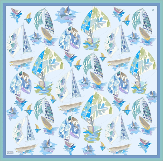 Mavi Obje Desen %100 Twill İpek Eşarp 4316-80