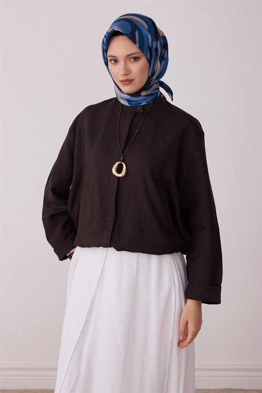 Mavi Soyut Desen %100 Twill İpek Eşarp 4414-83