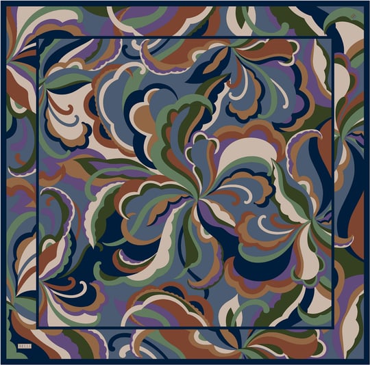 Mavi Soyut Desen %100 Twill İpek Eşarp 4414-81