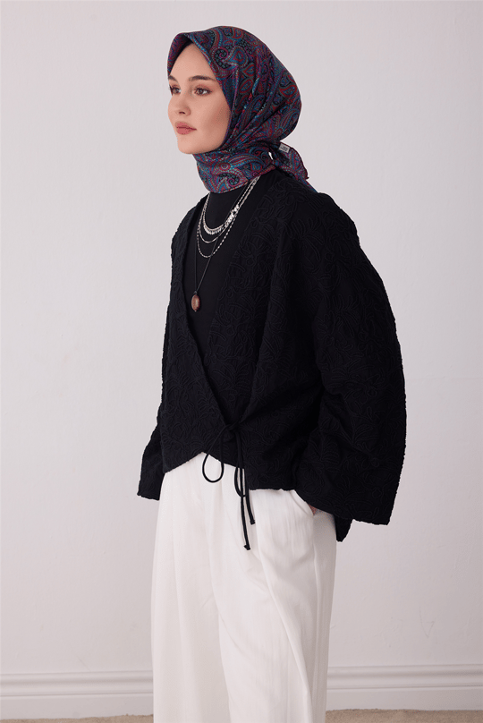 Mor Etnik Desen %100 Twill İpek Eşarp 4404-31