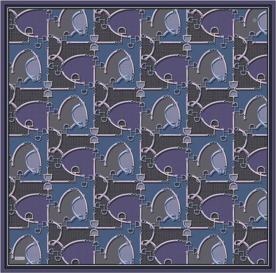 Mor Geometrik Desen %100 Twill İpek Eşarp 4400-36