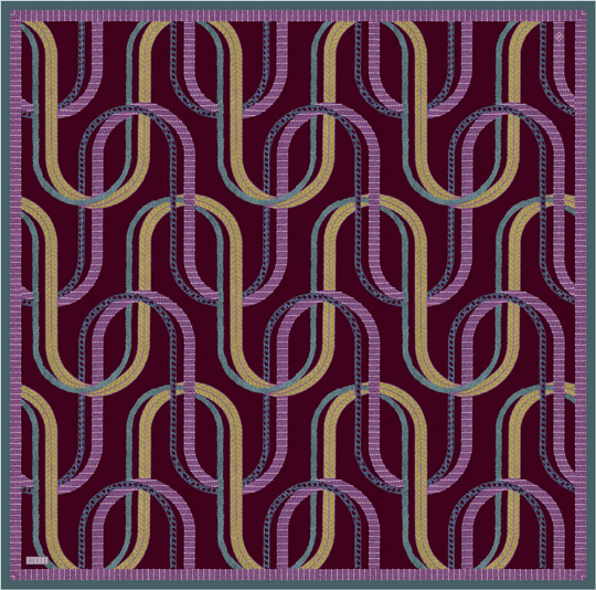 Mürdüm Geometrik Desen %100 Twill İpek Eşarp 4424-83