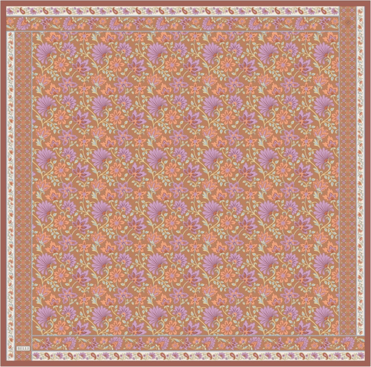 Oranj Etnik Desen %100 Twill İpek Eşarp 4314-31