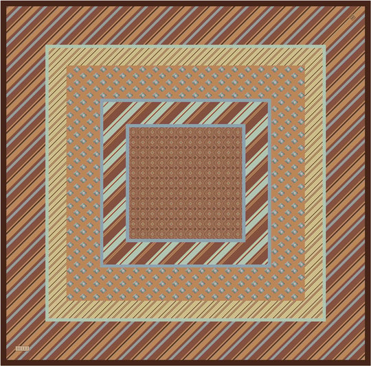 Oranj Geometrik Desen %100 Twill İpek Eşarp 4423-01