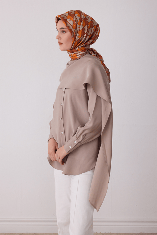 Oranj Geometrik Desen %100 Twill İpek Eşarp 4406-55