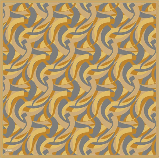 Oranj Geometrik Desen %100 Twill İpek Eşarp 4327-58