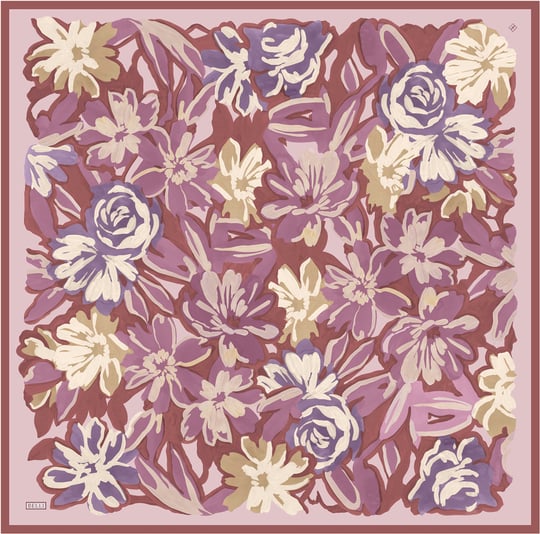 Pembe Çiçek Deseni %100 Twill İpek Eşarp 4416-54