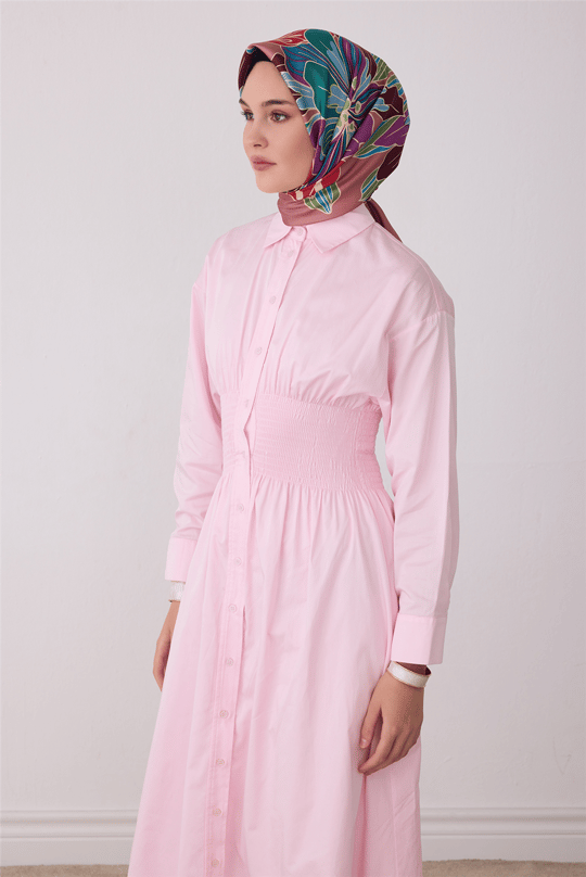 Pembe Çiçek Deseni %100 Twill İpek Eşarp 4413-82