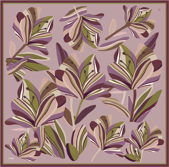 Pembe Çiçek Deseni %100 Twill İpek Eşarp 4410-34