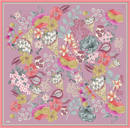 Pembe Çiçek Deseni %100 Twill İpek Eşarp 4415-82