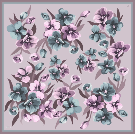Pembe Çok Renkli Çiçek Desen %100 Twill İpek Eşarp 4330-85