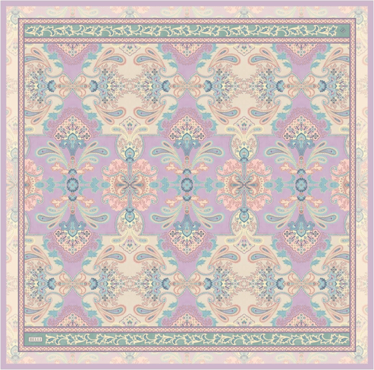 Pembe Çok Renkli Etnik Desen %100 Twill İpek Eşarp 4304-80