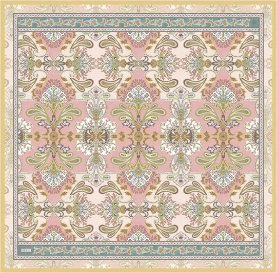 Pembe Çok Renkli Etnik Desen %100 Twill İpek Eşarp 4304-32