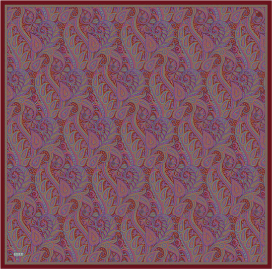 Pembe Etnik Desen %100 Twill İpek Eşarp 4404-03