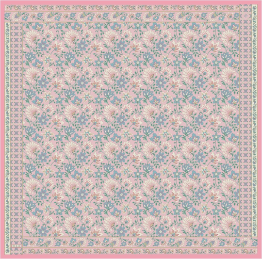 Pembe Etnik Desen %100 Twill İpek Eşarp 4314-81