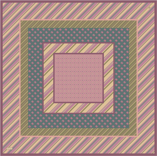 Pembe Geometrik Desen %100 Twill İpek Eşarp 4423-03