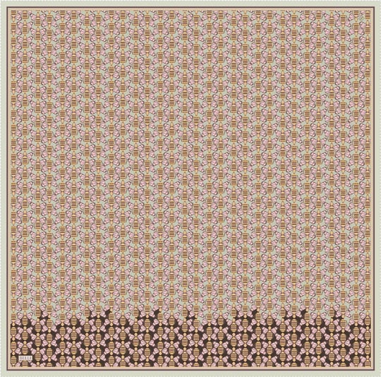 Pembe Geometrik Desen %100 Twill İpek Eşarp 4403-31