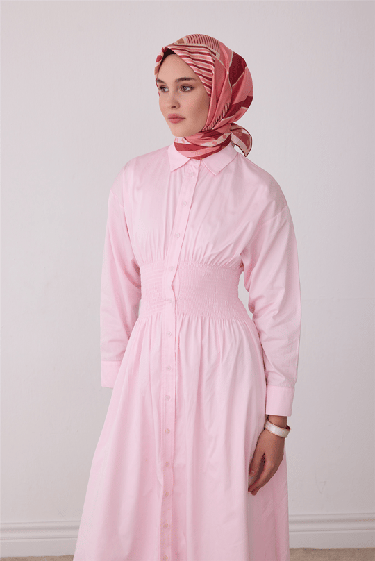 Pembe Geometrik Desen %100 Twill İpek Eşarp 4401-51