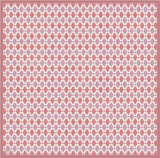 Pembe Geometrik Desen %100 Twill İpek Eşarp 4408-80