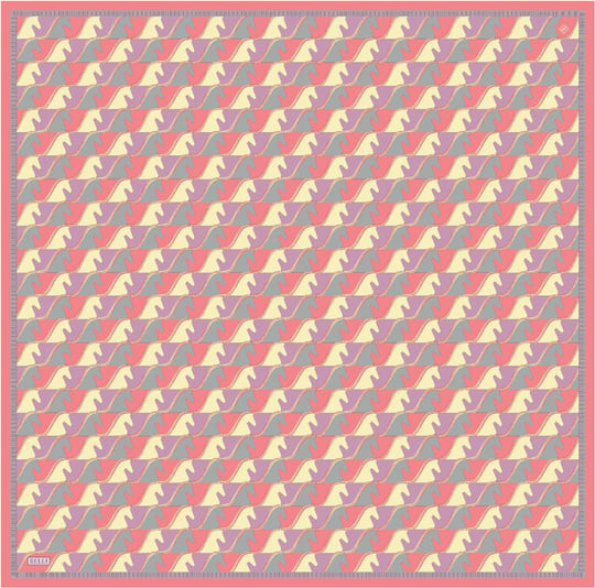 Pembe Geometrik Desen %100 Twill İpek Eşarp 4406-82