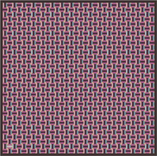 Pembe Geometrik Desen %100 Twill İpek Eşarp 4407-31