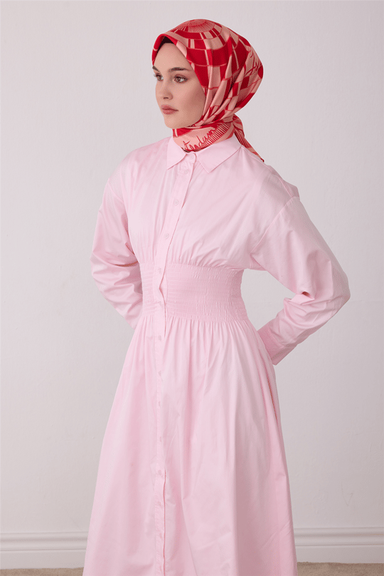 Pembe Geometrik Desen %100 Twill İpek Eşarp 4411-61
