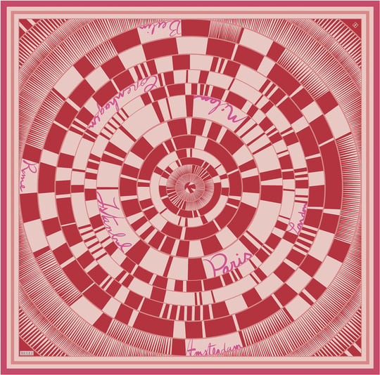 Pembe Geometrik Desen %100 Twill İpek Eşarp 4411-61