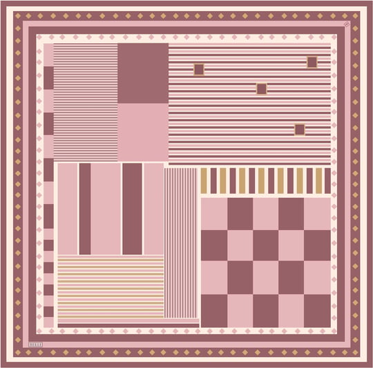 Pembe Geometrik Desen %100 Twill İpek Eşarp 4401-51