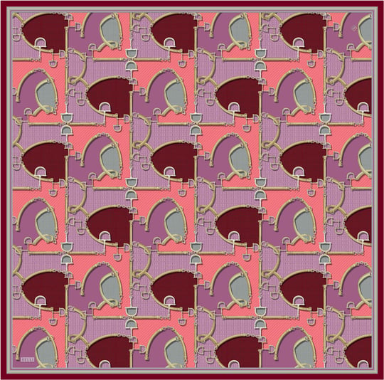 Pembe Geometrik Desen %100 Twill İpek Eşarp 4400-07