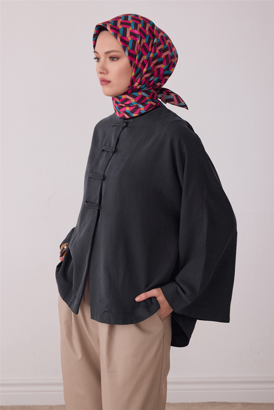 Pembe Geometrik Desen %100 Twill İpek Eşarp 4407-31