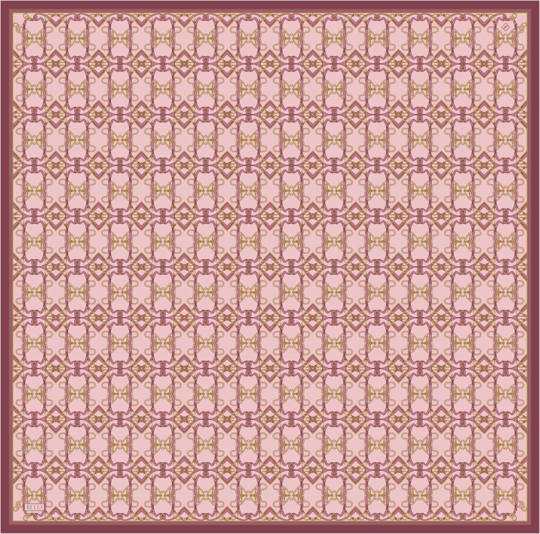 Pembe Klasik Desen %100 Twill İpek Eşarp 4328-02