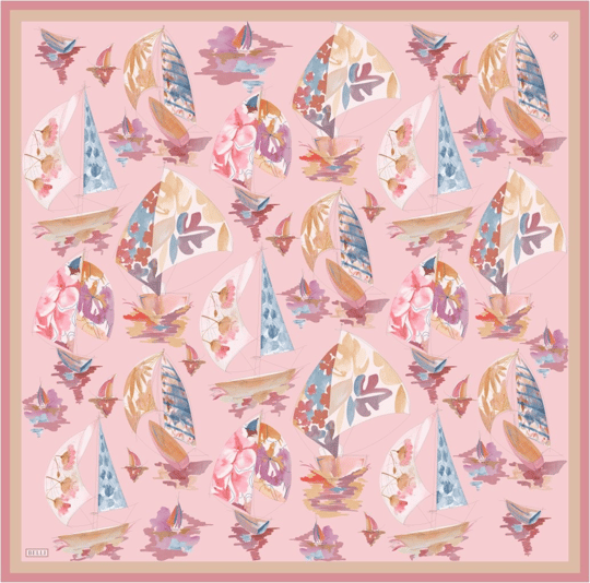 Pembe Obje Desen %100 Twill İpek Eşarp 4316-01