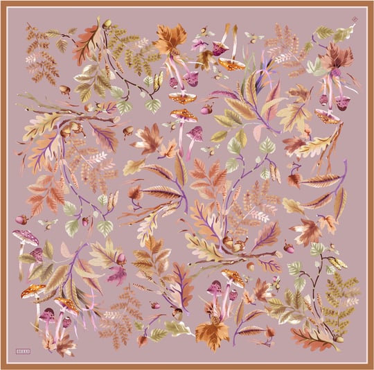 Pembe Soyut Desen %100 Twill İpek Eşarp 4412-52