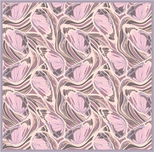 Pembe Soyut Desen %100 Twill İpek Eşarp 4417-04