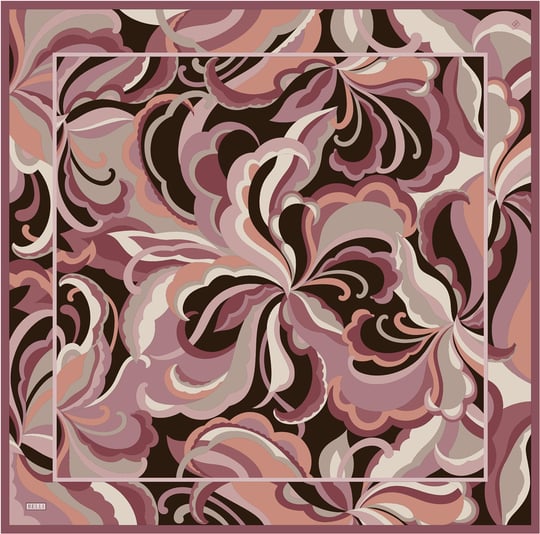 Pembe Soyut Desen %100 Twill İpek Eşarp 4414-32