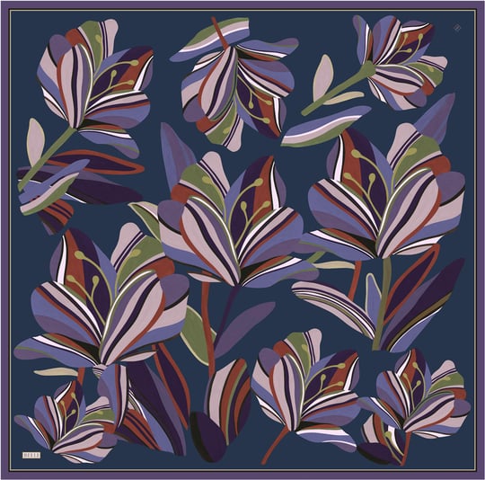 Petrol Çiçek Deseni %100 Twill İpek Eşarp 4410-32