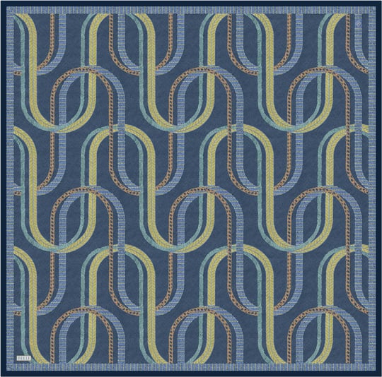 Petrol Geometrik Desen %100 Twill İpek Eşarp 4424-33
