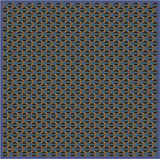 Petrol Geometrik Desen %100 Twill İpek Eşarp 4407-01