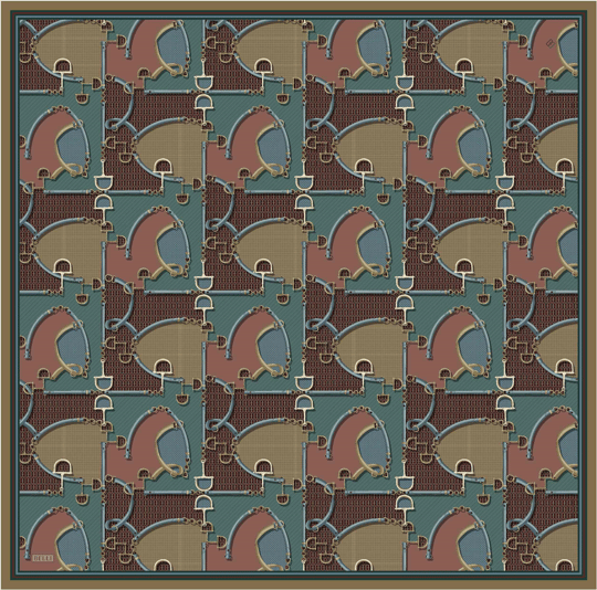 Petrol Geometrik Desen %100 Twill İpek Eşarp 4400-01