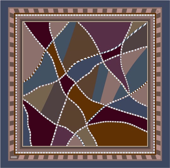 Petrol Geometrik Desen %100 Twill İpek Eşarp 4419-54