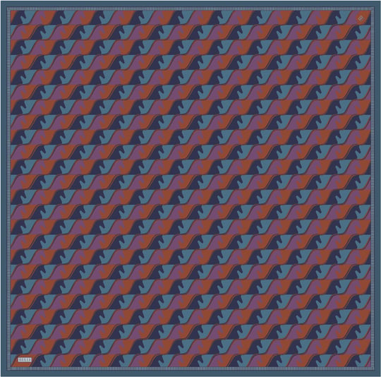 Petrol Geometrik Desen %100 Twill İpek Eşarp 4406-31