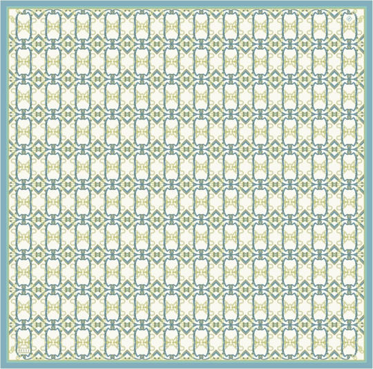 Petrol Mavisi Ekru Klasik Desen %100 Twill İpek Eşarp 4328-82