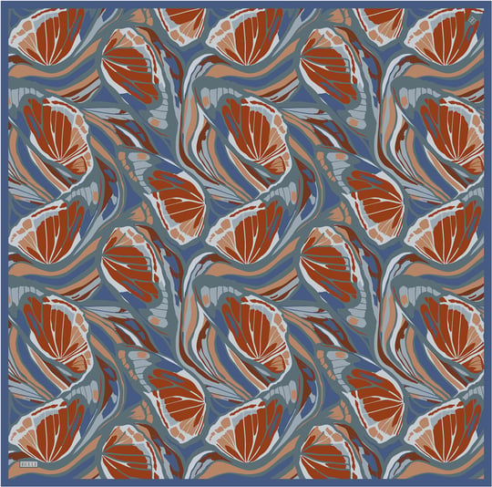 Petrol Soyut Desen %100 Twill İpek Eşarp 4417-52